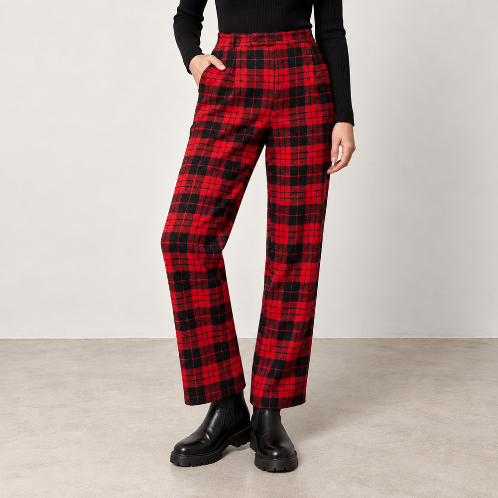 GAP Women's 15/16 Red Black Buffalo Plaid Wool Blend Pants Y2K Vintage